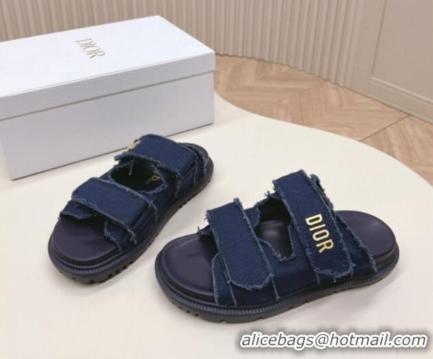 Sophisticated Dior Dioract Flat Slide Sandals in Fringed Cotton Canvas Denim Blue 0506051