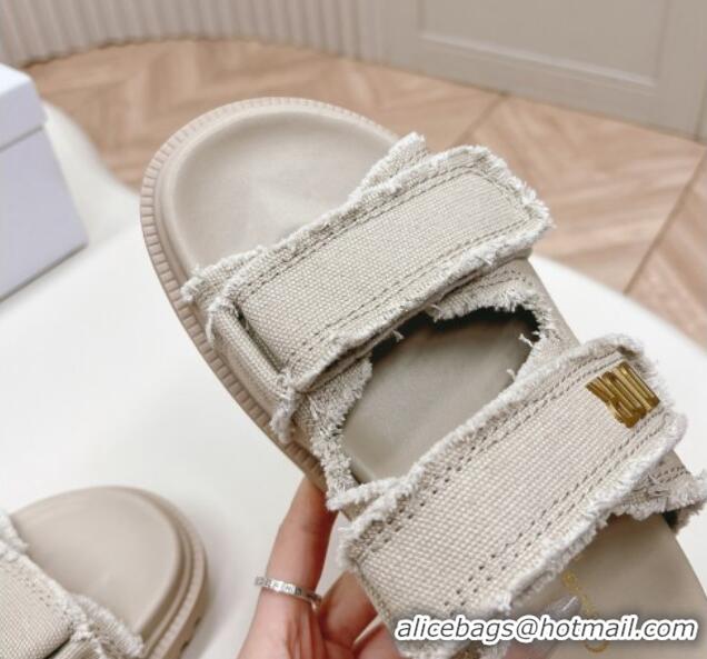 Perfect Dior Dioract Flat Slide Sandals in Fringed Cotton Canvas Grey 0506052