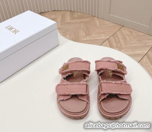 Buy Fashionable Dior Dioract Flat Slide Sandals in Fringed Cotton Canvas Pink 0506053