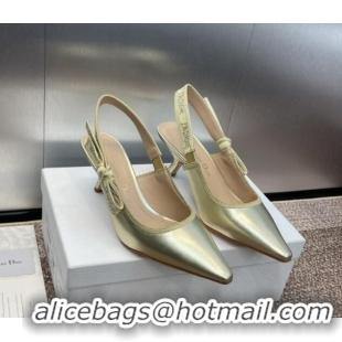 Luxury Cheap Dior J'Adior Slingback Pumps 6.5cm in Gold-Tone Metallic Leather 506056