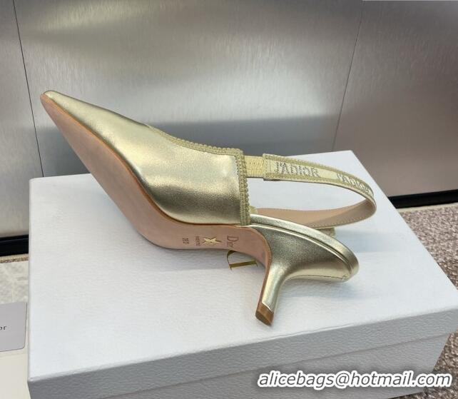 Luxury Cheap Dior J'Adior Slingback Pumps 6.5cm in Gold-Tone Metallic Leather 506056