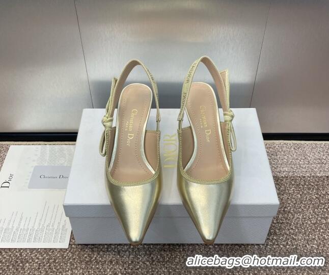 Luxury Cheap Dior J'Adior Slingback Pumps 6.5cm in Gold-Tone Metallic Leather 506056