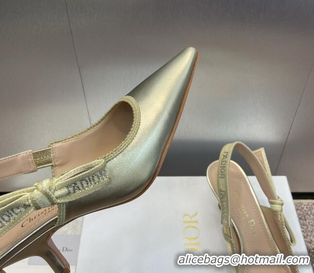 Luxury Cheap Dior J'Adior Slingback Pumps 6.5cm in Gold-Tone Metallic Leather 506056