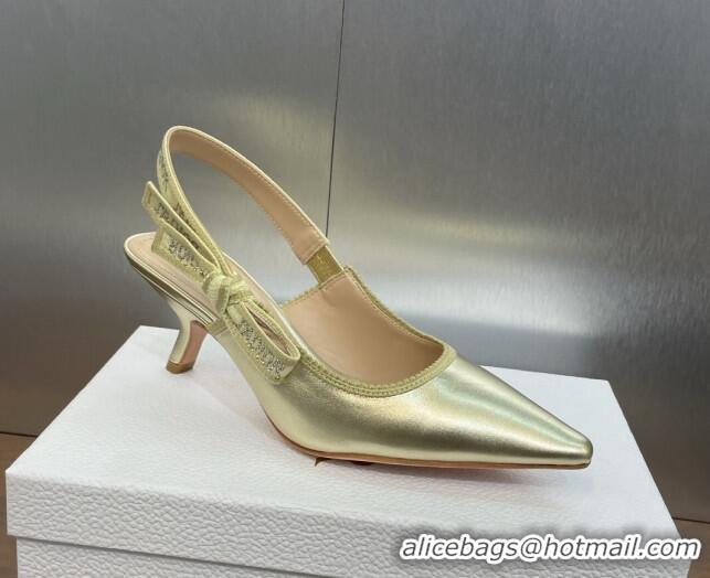 Luxury Cheap Dior J'Adior Slingback Pumps 6.5cm in Gold-Tone Metallic Leather 506056