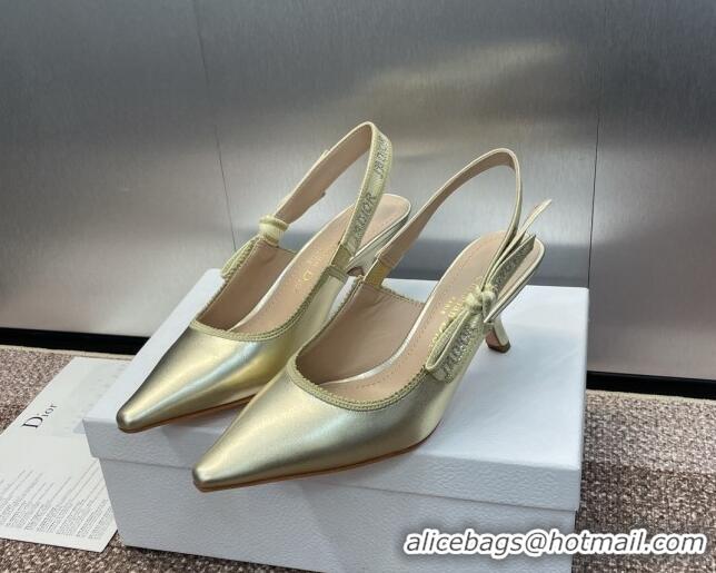 Luxury Cheap Dior J'Adior Slingback Pumps 6.5cm in Gold-Tone Metallic Leather 506056