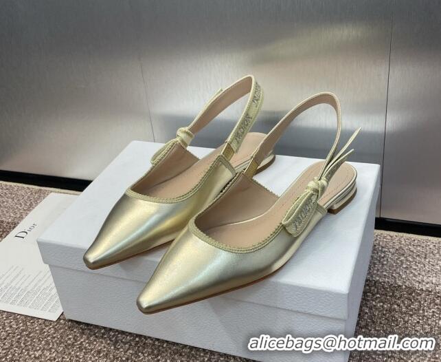 Best Price Dior J'Adior Slingback Ballet Flat in Gold-Tone Metallic Leather 506057