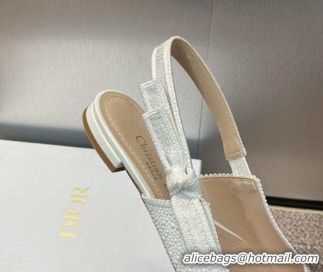 Best Grade Dior J'Adior Slingback Ballet Flat in Embroidered Cotton and White Resin Pearls 0506060