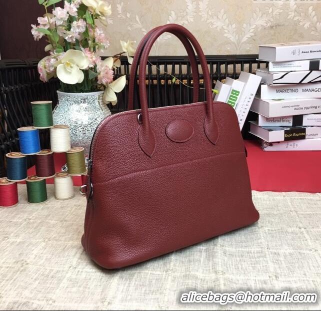 Well Crafted Hermes Bolide 31 Bag in Original Togo Leather H2801 Burgundy (Half Handmade)