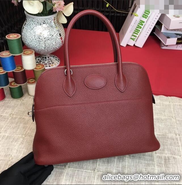 Well Crafted Hermes Bolide 31 Bag in Original Togo Leather H2801 Burgundy (Half Handmade)