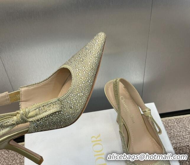 Best Price Dior J'Adior Slingback Pumps 9.5cm in Yellow Gold-Tone Cotton Embroidered with Metallic Thread and Strass 506