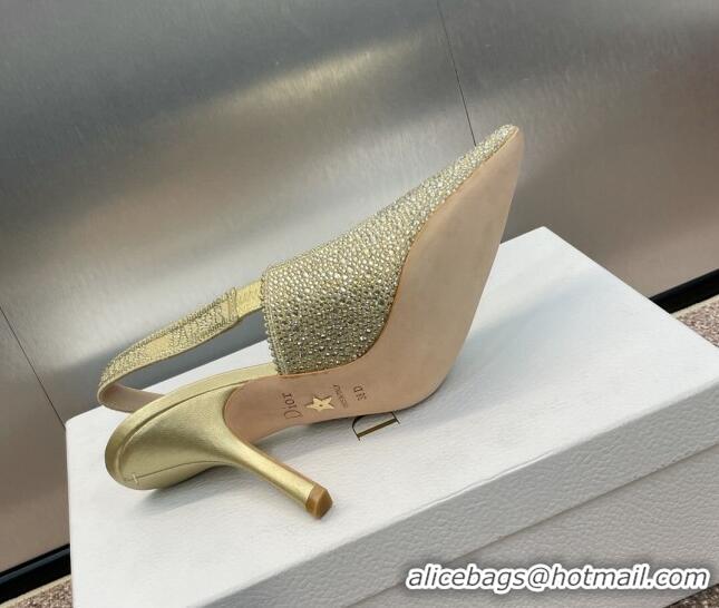 Best Price Dior J'Adior Slingback Pumps 9.5cm in Yellow Gold-Tone Cotton Embroidered with Metallic Thread and Strass 506