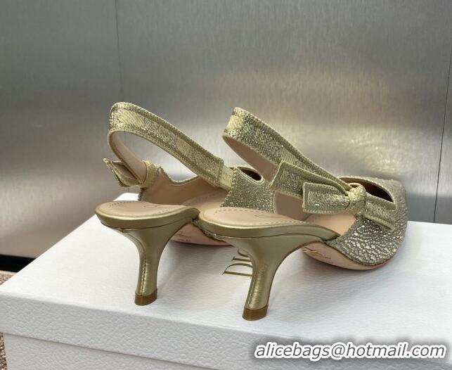 Stylish Dior J'Adior Slingback Pumps 6.5cm in Yellow Gold-Tone Cotton Embroidered with Metallic Thread and Strass 506062