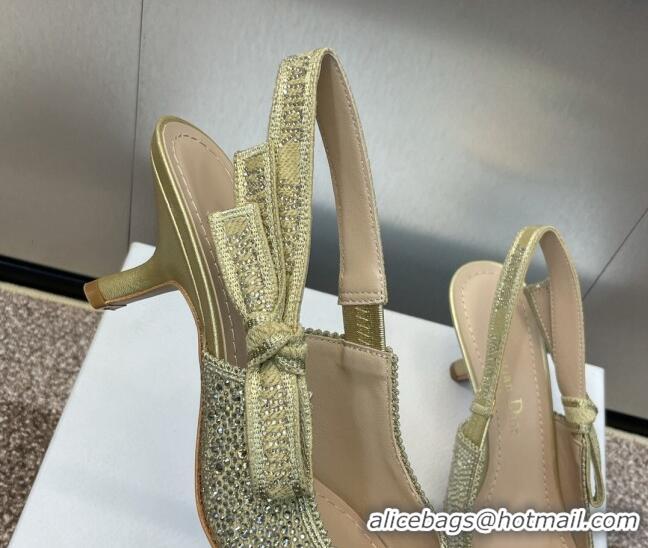 Stylish Dior J'Adior Slingback Pumps 6.5cm in Yellow Gold-Tone Cotton Embroidered with Metallic Thread and Strass 506062