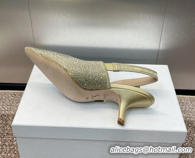 Stylish Dior J'Adior Slingback Pumps 6.5cm in Yellow Gold-Tone Cotton Embroidered with Metallic Thread and Strass 506062