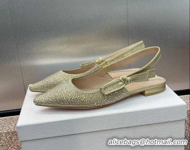 Sophisticated Dior J'Adior Slingback Ballet Flat in Yellow Gold-Tone Cotton Embroidered with Metallic Thread and Strass 