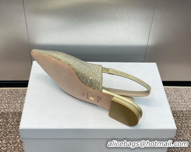 Sophisticated Dior J'Adior Slingback Ballet Flat in Yellow Gold-Tone Cotton Embroidered with Metallic Thread and Strass 