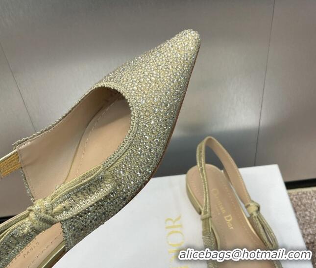 Sophisticated Dior J'Adior Slingback Ballet Flat in Yellow Gold-Tone Cotton Embroidered with Metallic Thread and Strass 