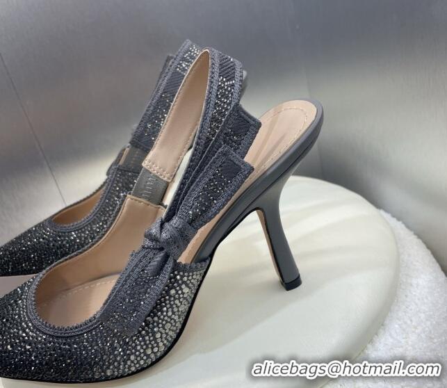 Unique Style Dior J'Adior Slingback Pumps 9.5cm in Grey Cotton Embroidered with Gradient Strass 0506064