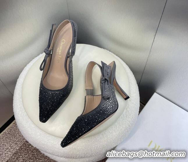 Unique Style Dior J'Adior Slingback Pumps 9.5cm in Grey Cotton Embroidered with Gradient Strass 0506064