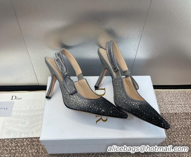 Unique Style Dior J'Adior Slingback Pumps 9.5cm in Grey Cotton Embroidered with Gradient Strass 0506064