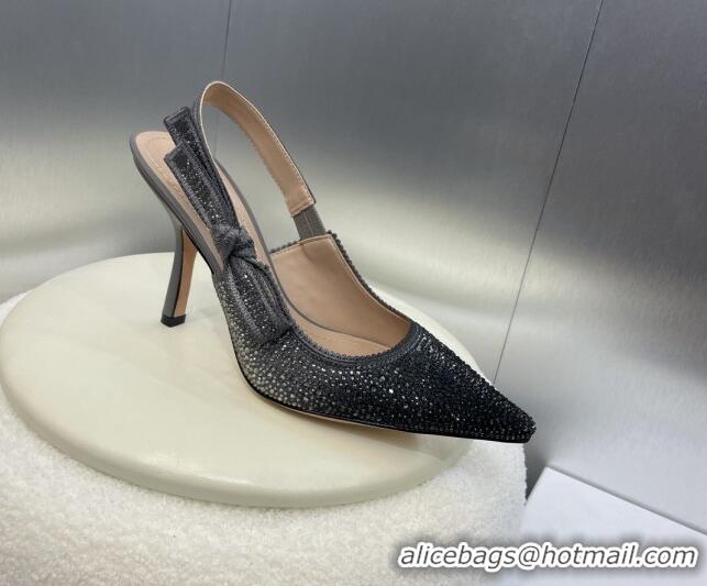 Unique Style Dior J'Adior Slingback Pumps 9.5cm in Grey Cotton Embroidered with Gradient Strass 0506064