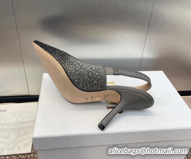 Unique Style Dior J'Adior Slingback Pumps 9.5cm in Grey Cotton Embroidered with Gradient Strass 0506064