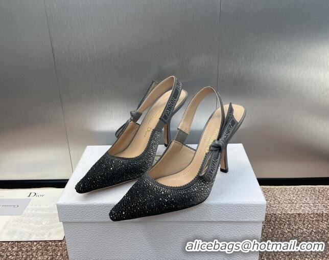 Unique Style Dior J'Adior Slingback Pumps 9.5cm in Grey Cotton Embroidered with Gradient Strass 0506064