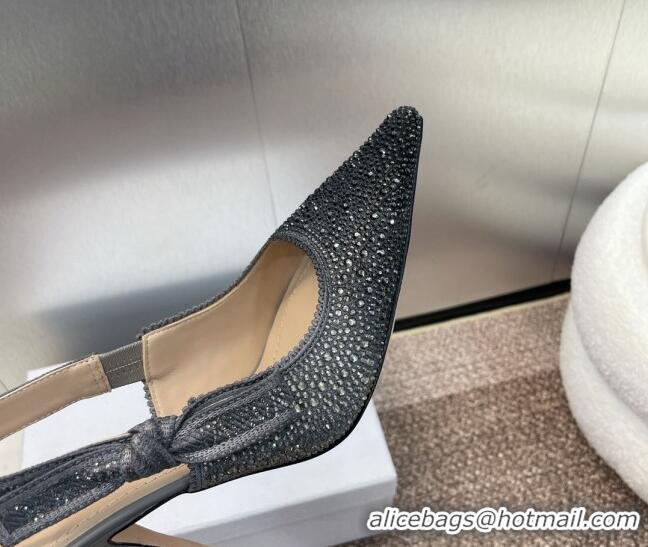 Unique Style Dior J'Adior Slingback Pumps 9.5cm in Grey Cotton Embroidered with Gradient Strass 0506064