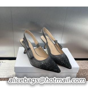 Duplicate Dior J'Adior Slingback Pumps 6.5cm in Grey Cotton Embroidered with Gradient Strass 0506065