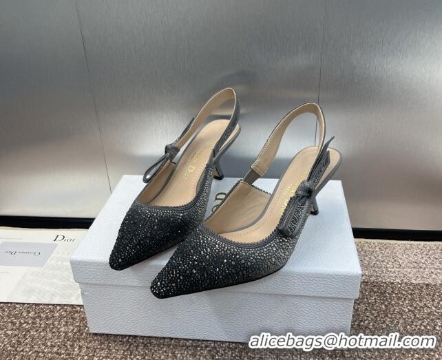 Duplicate Dior J'Adior Slingback Pumps 6.5cm in Grey Cotton Embroidered with Gradient Strass 0506065