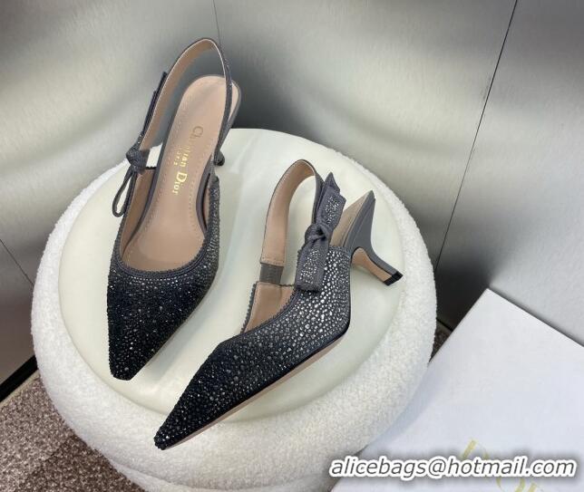 Duplicate Dior J'Adior Slingback Pumps 6.5cm in Grey Cotton Embroidered with Gradient Strass 0506065