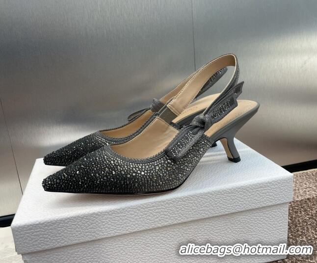 Duplicate Dior J'Adior Slingback Pumps 6.5cm in Grey Cotton Embroidered with Gradient Strass 0506065