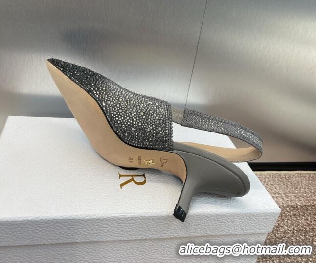 Duplicate Dior J'Adior Slingback Pumps 6.5cm in Grey Cotton Embroidered with Gradient Strass 0506065