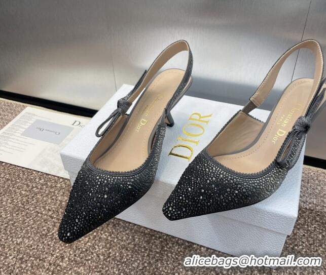 Duplicate Dior J'Adior Slingback Pumps 6.5cm in Grey Cotton Embroidered with Gradient Strass 0506065