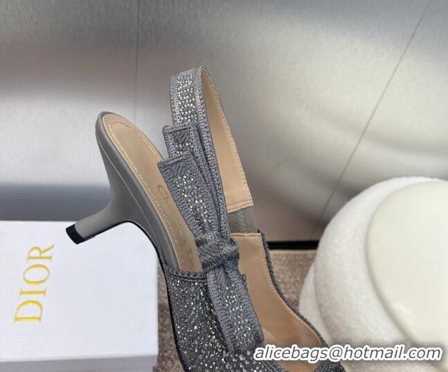 Duplicate Dior J'Adior Slingback Pumps 6.5cm in Grey Cotton Embroidered with Gradient Strass 0506065