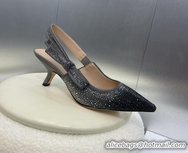 Duplicate Dior J'Adior Slingback Pumps 6.5cm in Grey Cotton Embroidered with Gradient Strass 0506065