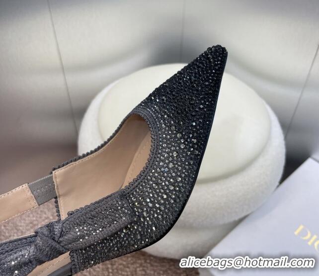 Duplicate Dior J'Adior Slingback Pumps 6.5cm in Grey Cotton Embroidered with Gradient Strass 0506065