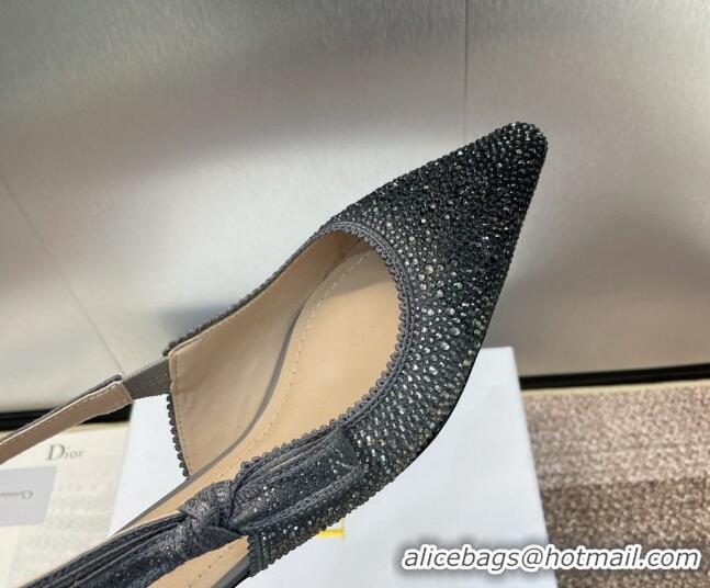 Discount Dior J'Adior Slingback Ballet Flat in Grey Cotton Embroidered with Gradient Strass 506066