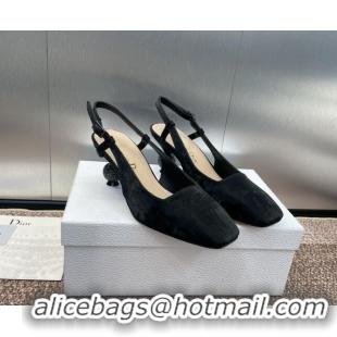 Best Price Dior La Cigale Satin Slingback Pumps 5.5cm with Strass Heel Black 506069