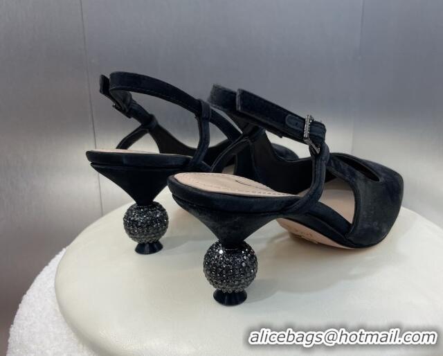 Best Price Dior La Cigale Satin Slingback Pumps 5.5cm with Strass Heel Black 506069