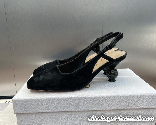 Best Price Dior La Cigale Satin Slingback Pumps 5.5cm with Strass Heel Black 506069