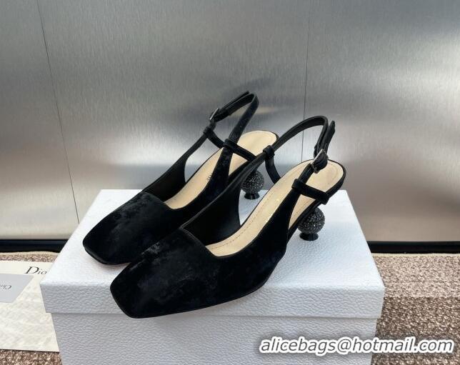 Best Price Dior La Cigale Satin Slingback Pumps 5.5cm with Strass Heel Black 506069