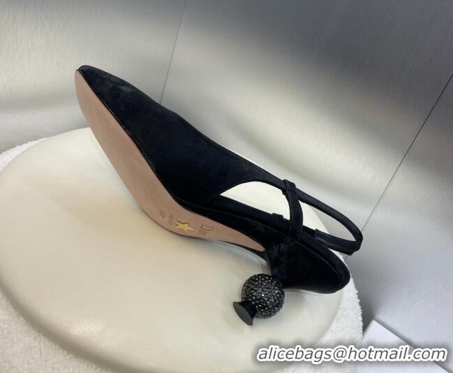 Best Price Dior La Cigale Satin Slingback Pumps 5.5cm with Strass Heel Black 506069