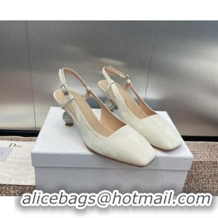 Good Quality Dior La Cigale Satin Slingback Pumps 5.5cm with Strass Heel White 0506070