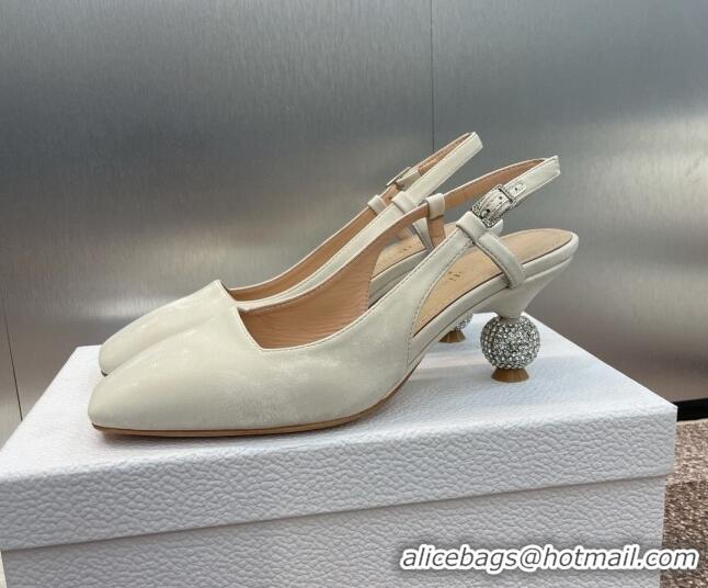 Good Quality Dior La Cigale Satin Slingback Pumps 5.5cm with Strass Heel White 0506070