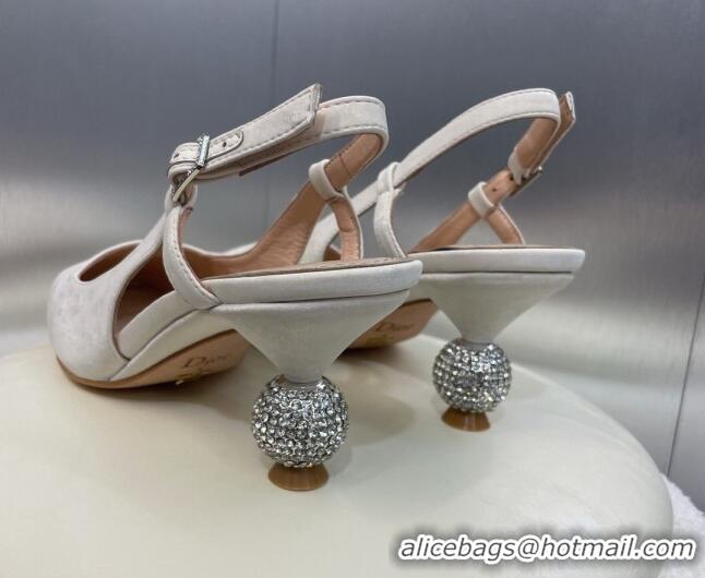 Good Quality Dior La Cigale Satin Slingback Pumps 5.5cm with Strass Heel White 0506070