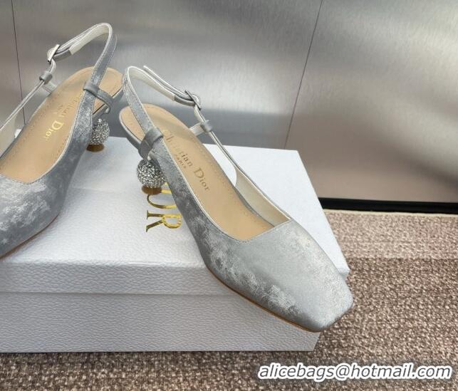 Popular Style Dior La Cigale Satin Slingback Pumps 5.5cm with Strass Heel Grey 506071