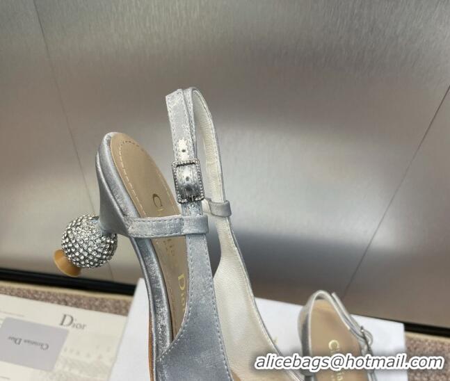 Popular Style Dior La Cigale Satin Slingback Pumps 5.5cm with Strass Heel Grey 506071