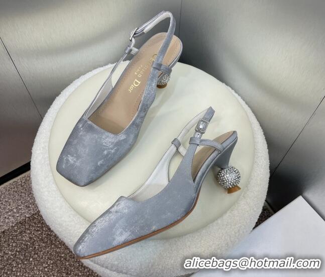 Popular Style Dior La Cigale Satin Slingback Pumps 5.5cm with Strass Heel Grey 506071