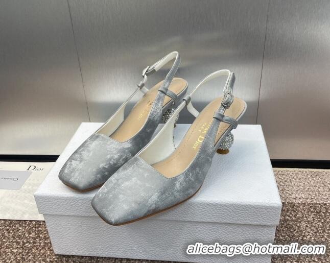 Popular Style Dior La Cigale Satin Slingback Pumps 5.5cm with Strass Heel Grey 506071